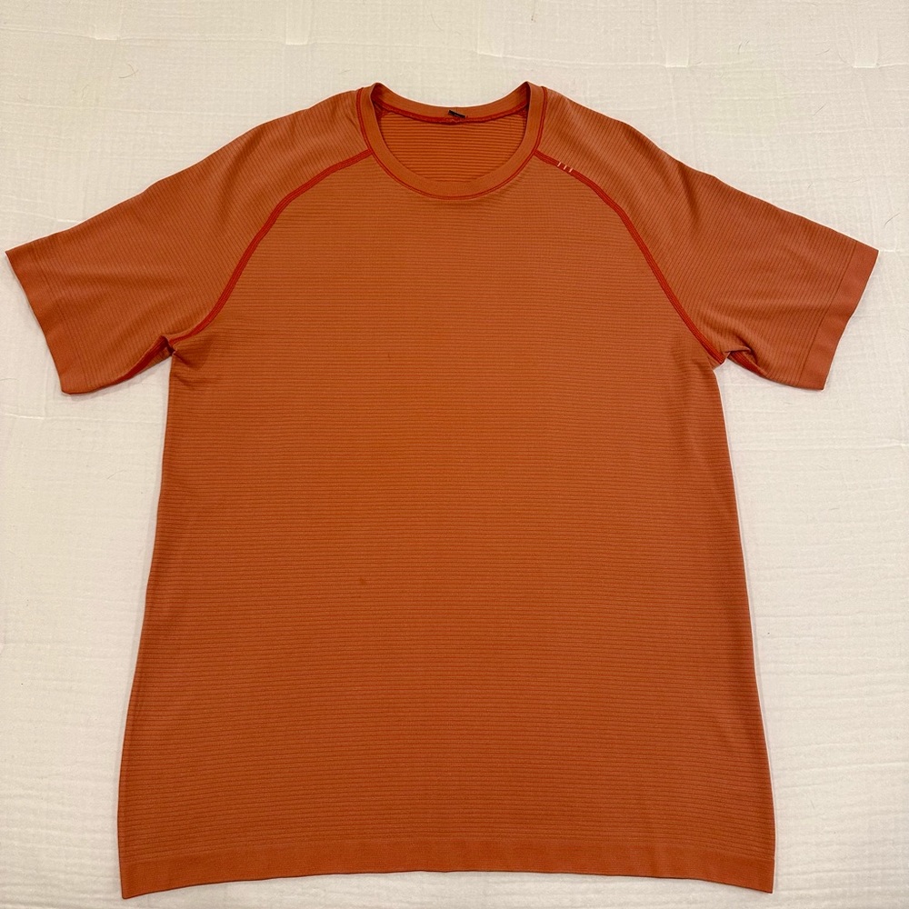 Lululemon Metal Vent shirt sleeve shirt- Orange and gray stripe